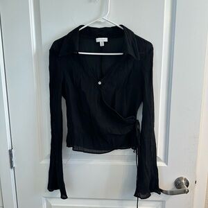 Topshop Elevated Black Wrap Blouse